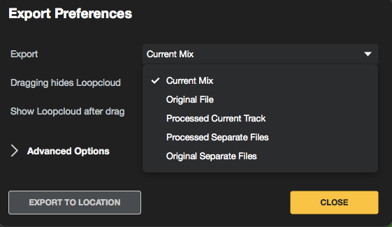 Export options in Loopcloud