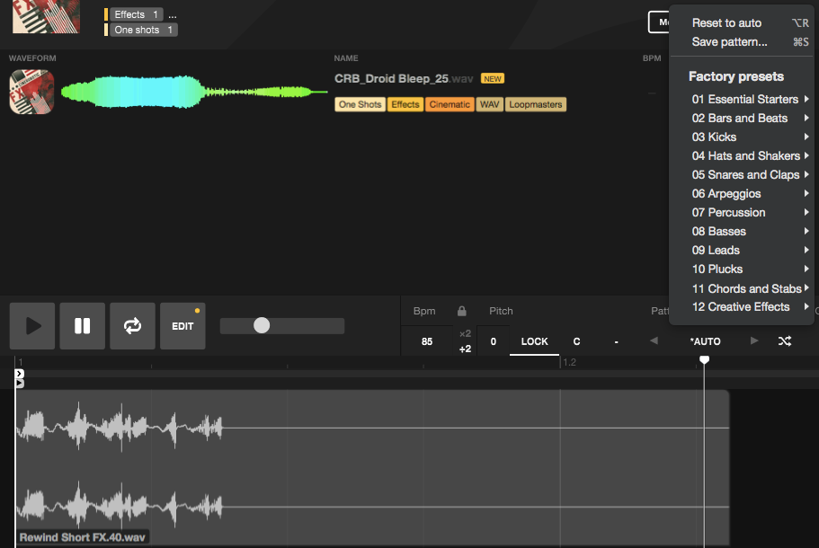 Presets in Loopcloud's sample editor