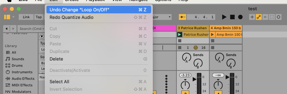 the undo menu in Ableton