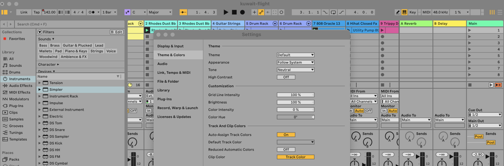 Theme settings in Ableton