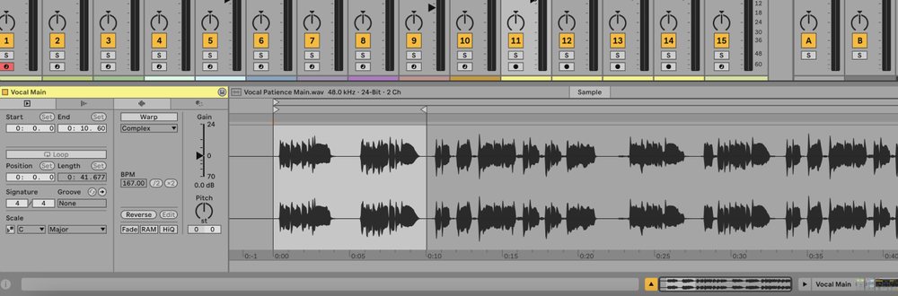 Disabling Warp for a vocal audio clip in Ableton