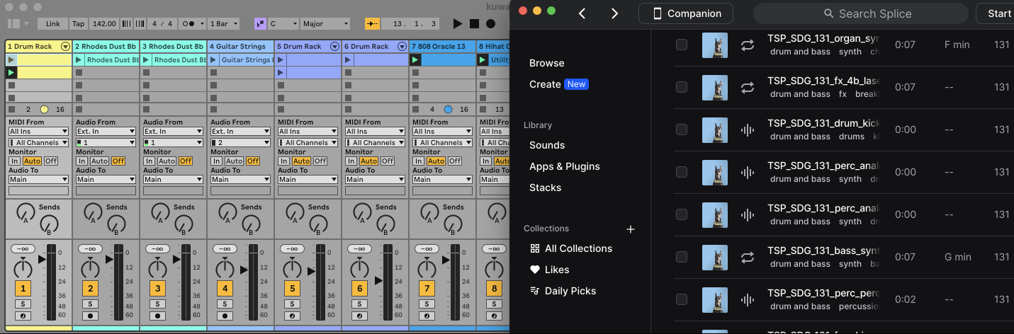 Splice and Ableton side-by-side