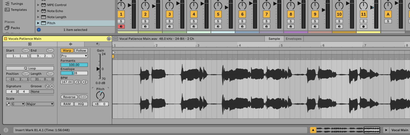 Pitch shifting an Audio clip with the Warp Complex Pro setting