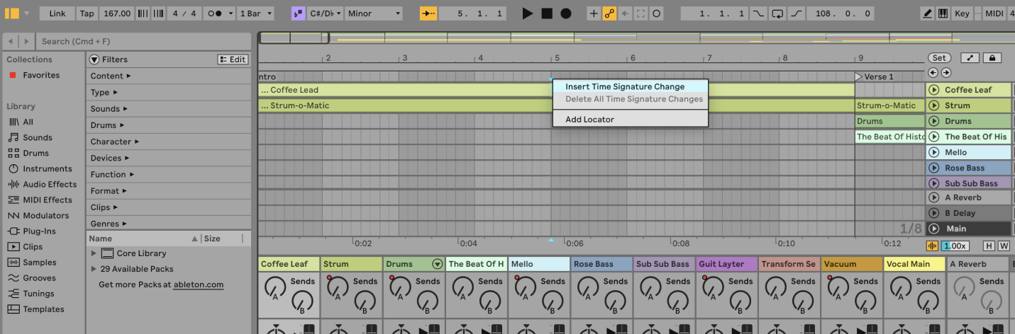 Changing time signature in Ableton